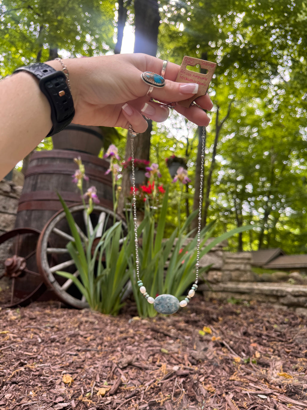 African Turquoise Pearl Bar Necklace