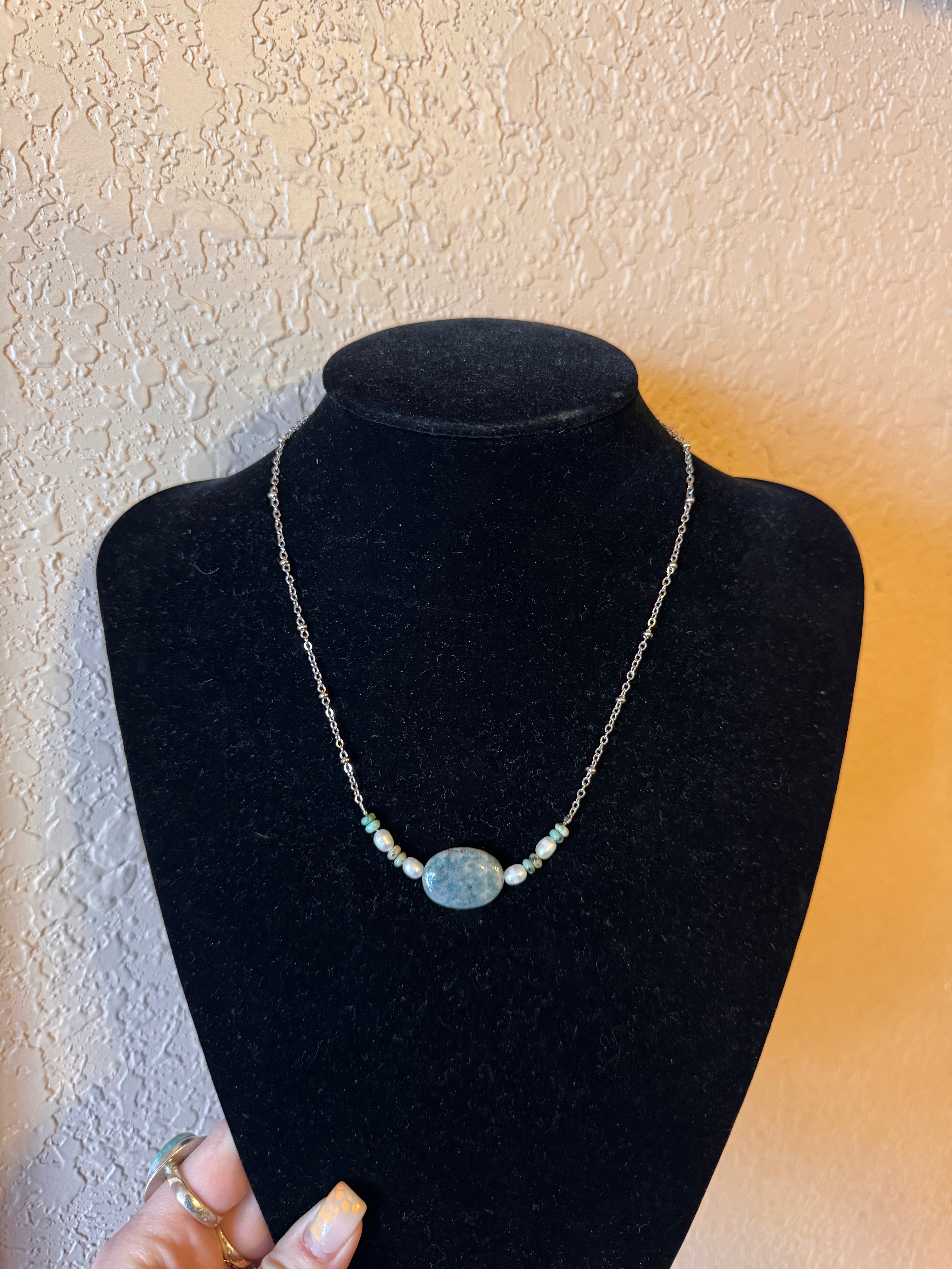 African Turquoise Pearl Bar Necklace