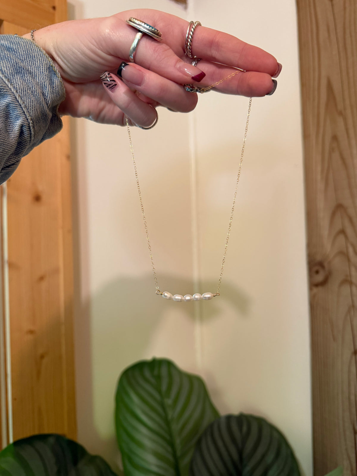 14k Gold Filled Pearl Bar Necklace