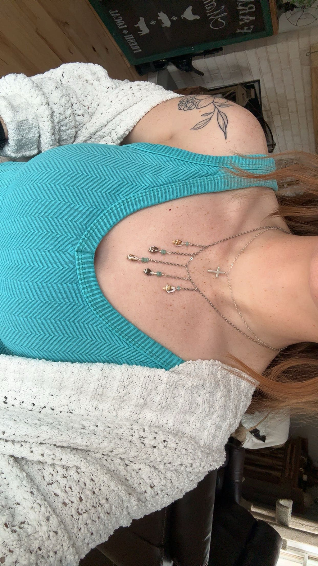 Amazonite and Shell Drop Necklace
