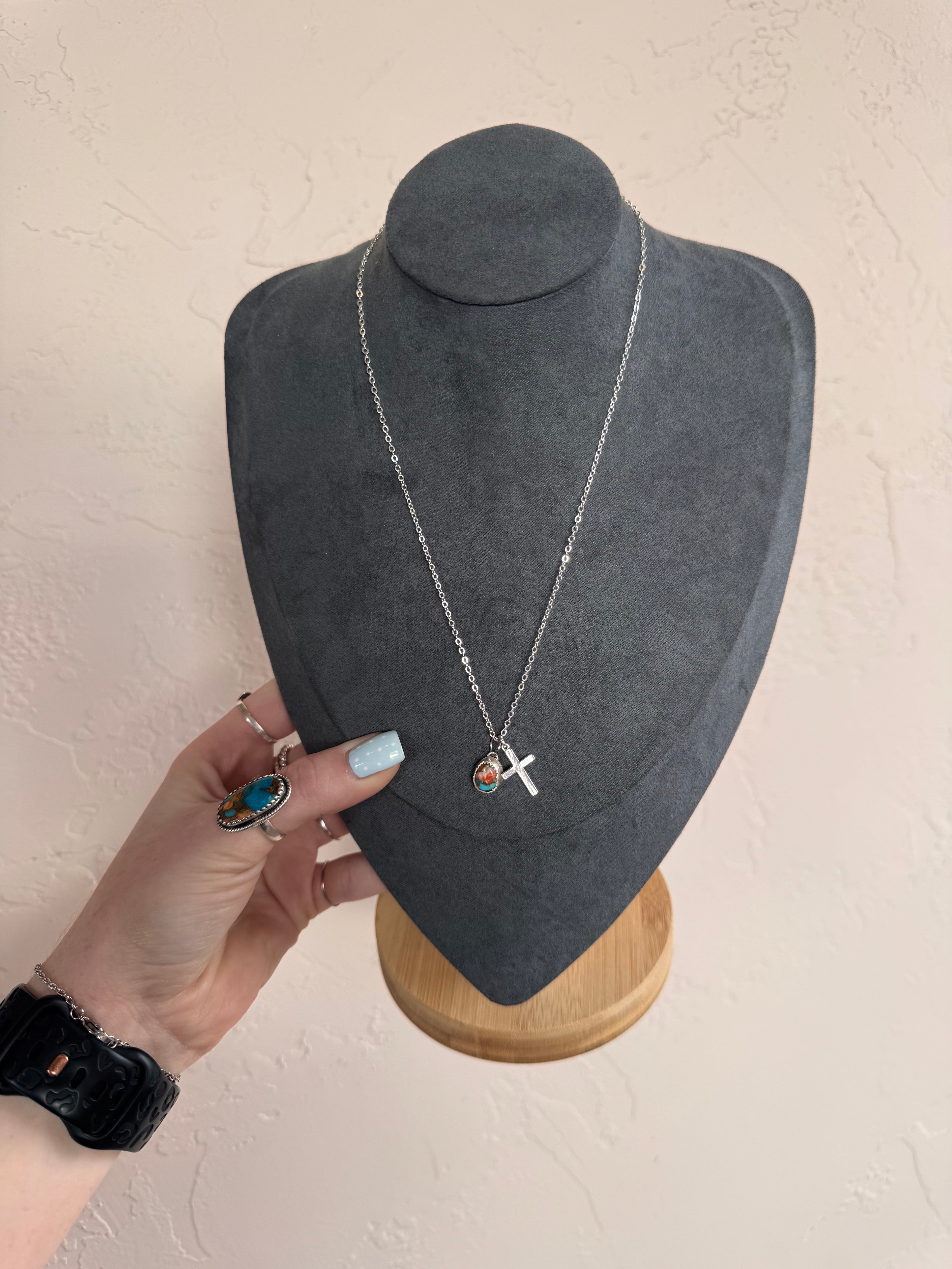 Spiny Oyster and Turquoise Cross Necklace
