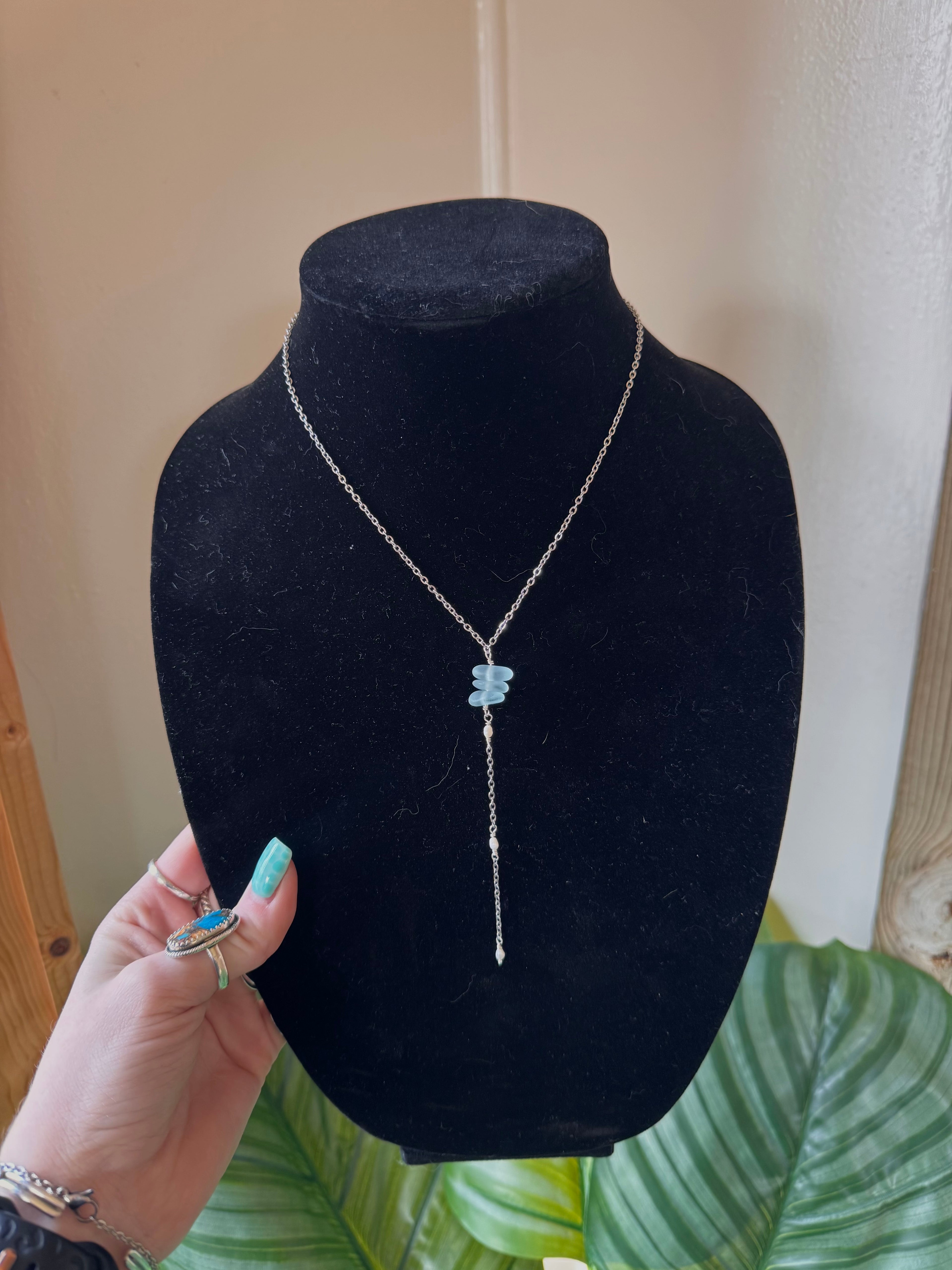 Sea Glass Pearl Lariat