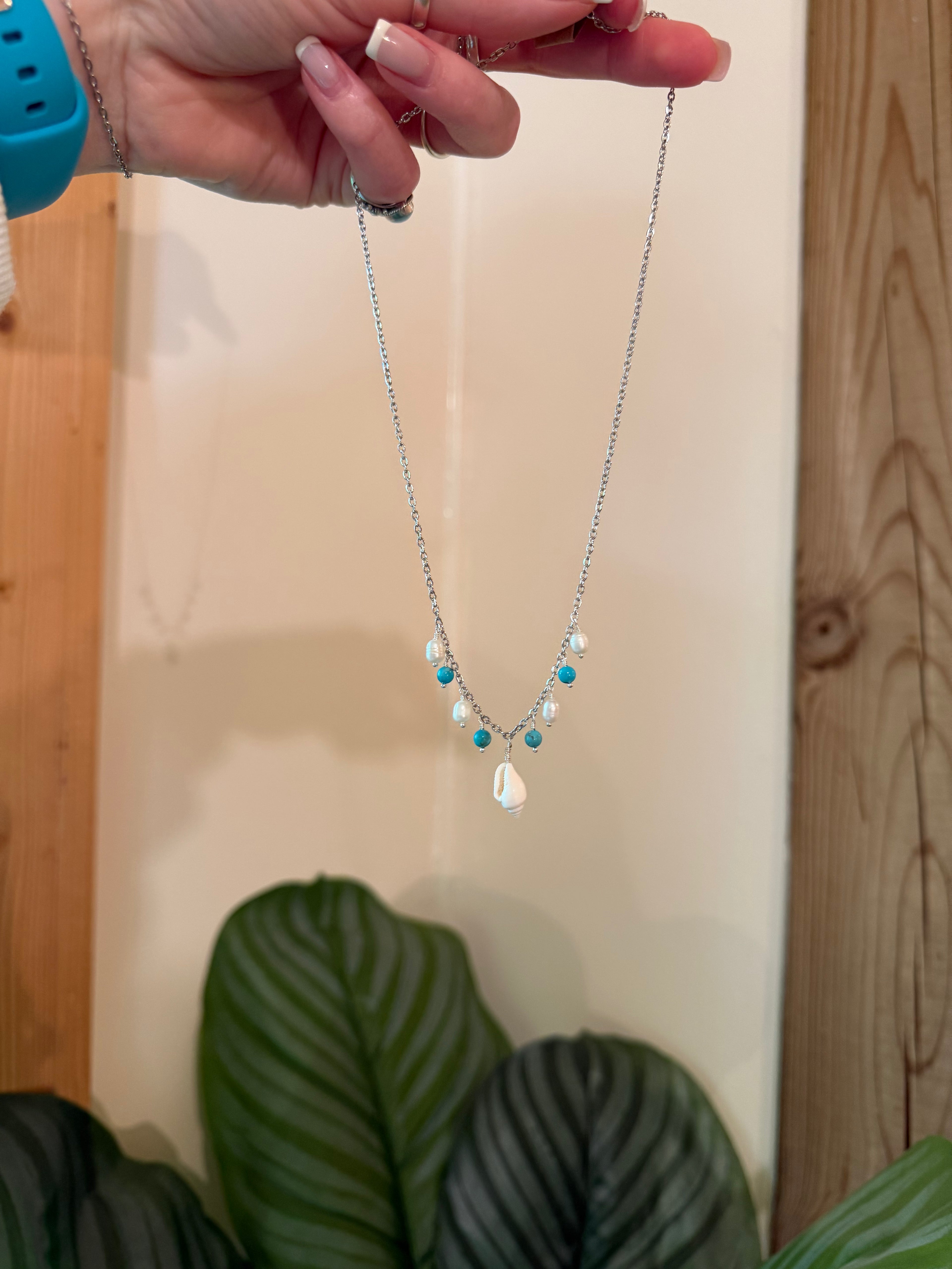 Kingman Turquoise Pearl and Shell Necklace