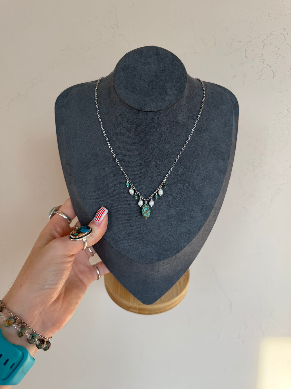 African Turquoise and Freshwater Pearl Necklace