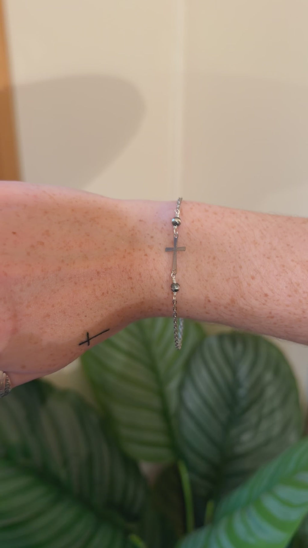 Cross And 4mm Sterling Pearl Bracelet