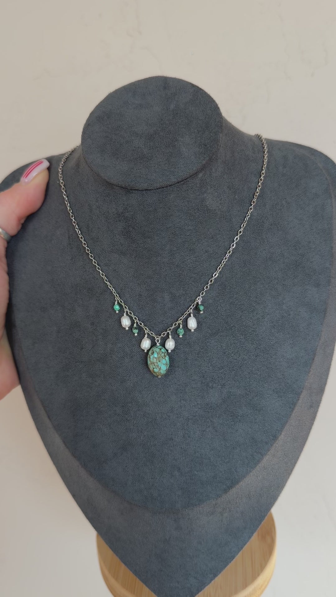 African Turquoise and Freshwater Pearl Necklace